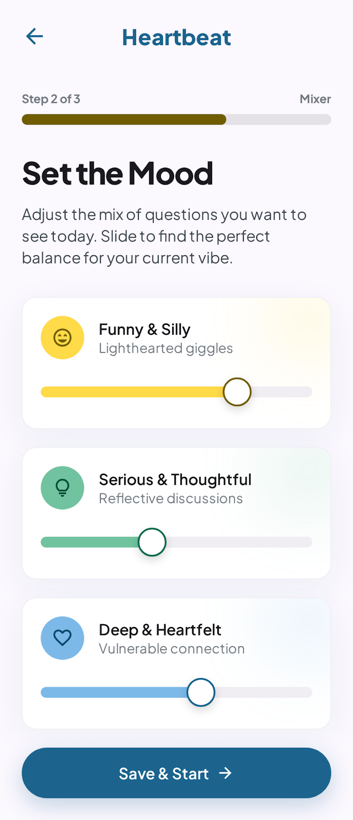 TinyTalks question mood setup screen